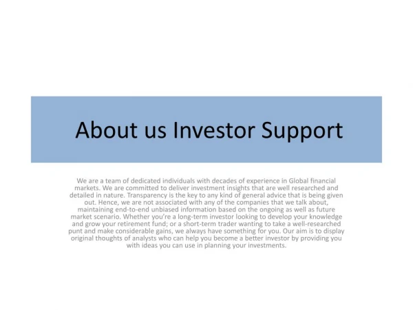 About us | Investor Support