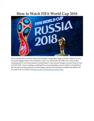 How To Watch FIFA World Cup 2018
