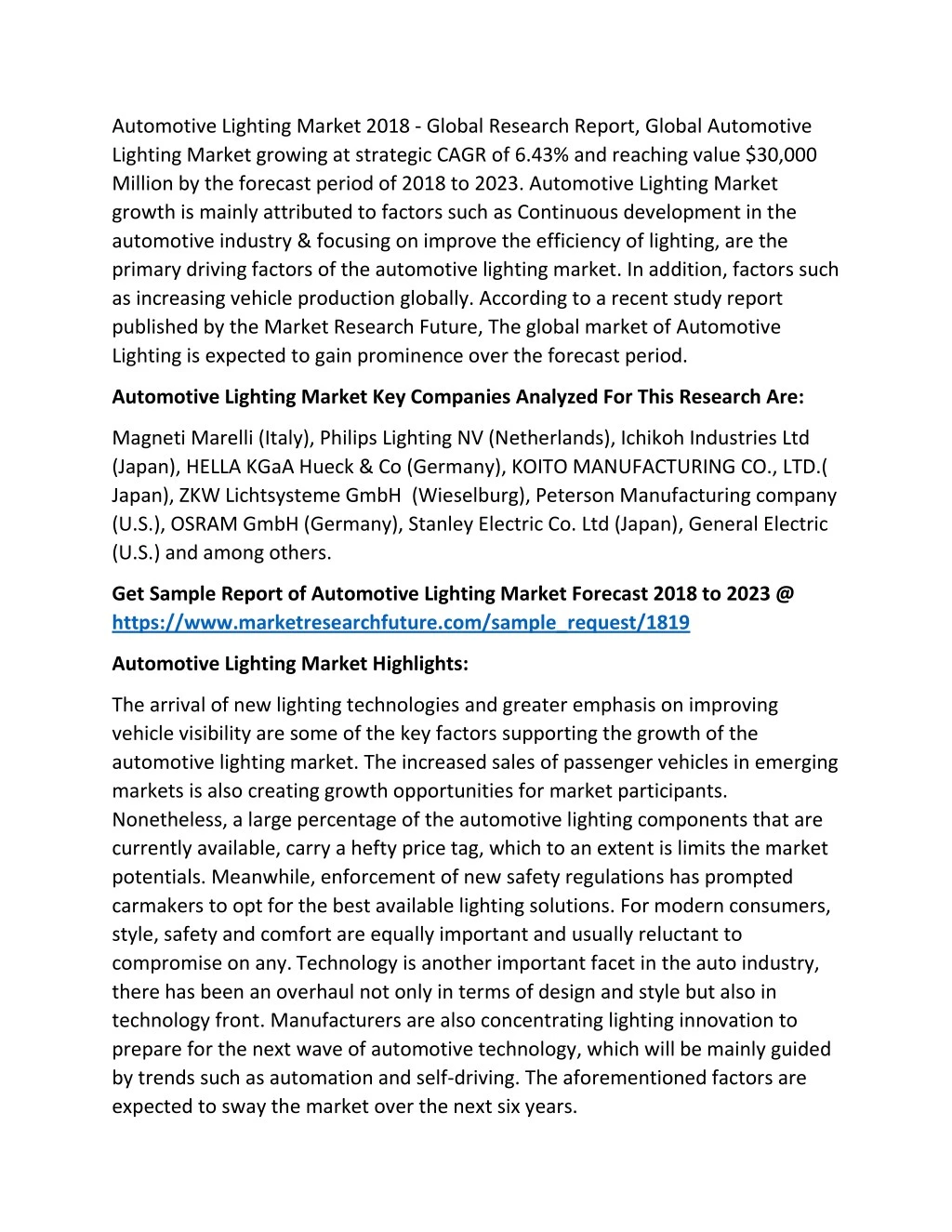 automotive lighting market 2018 global research