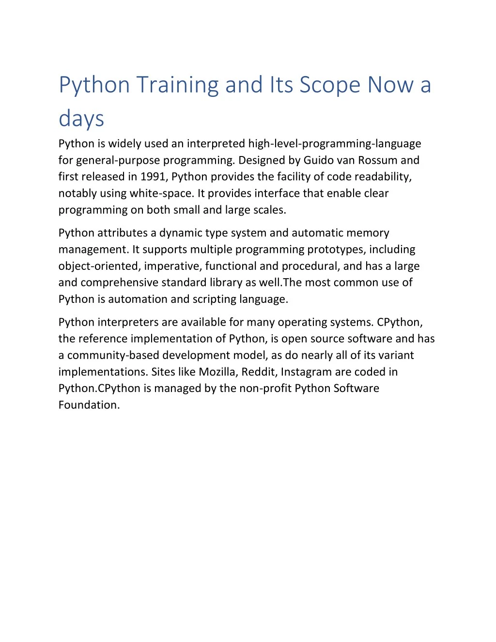 python training and its scope now a days python