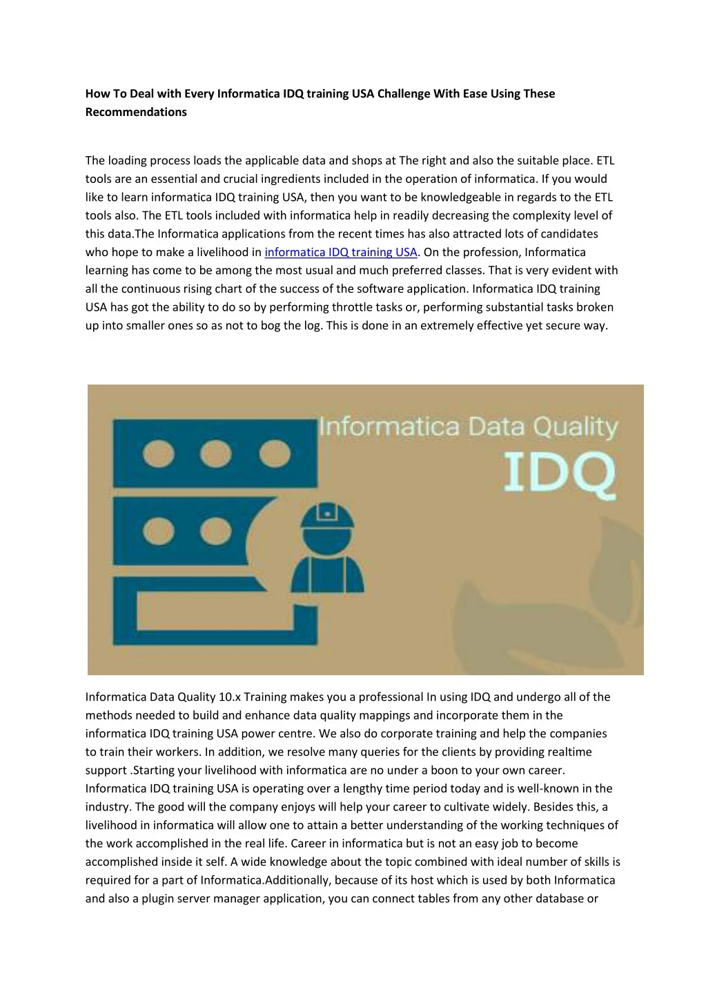 how to deal with every informatica idq training
