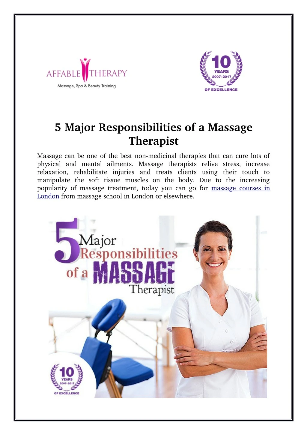 5 major responsibilities of a massage therapist