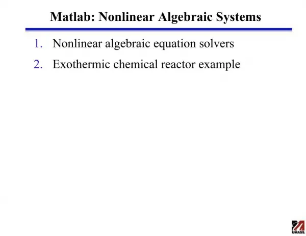 Matlab: Nonlinear Algebraic Systems