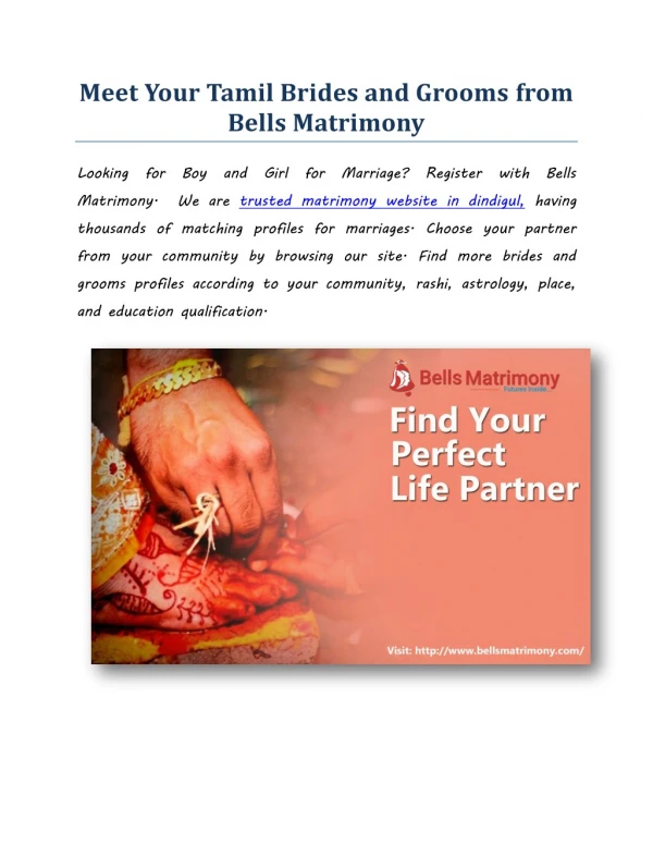 Meet Your Perfect Life Partner from Bells Matrimony
