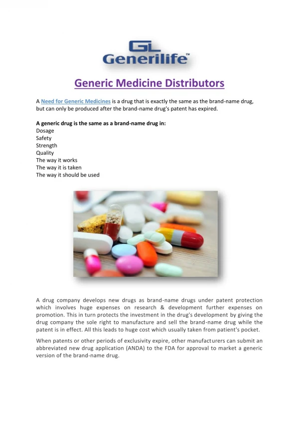 Generic Medicine Distributors