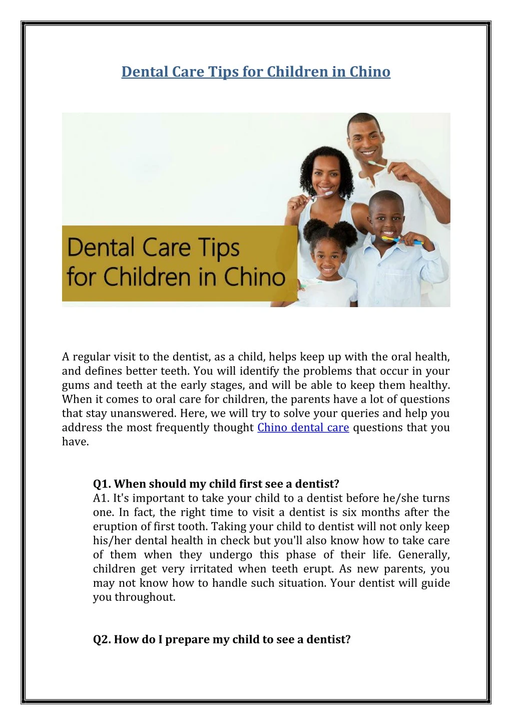 dental care tips for children in chino
