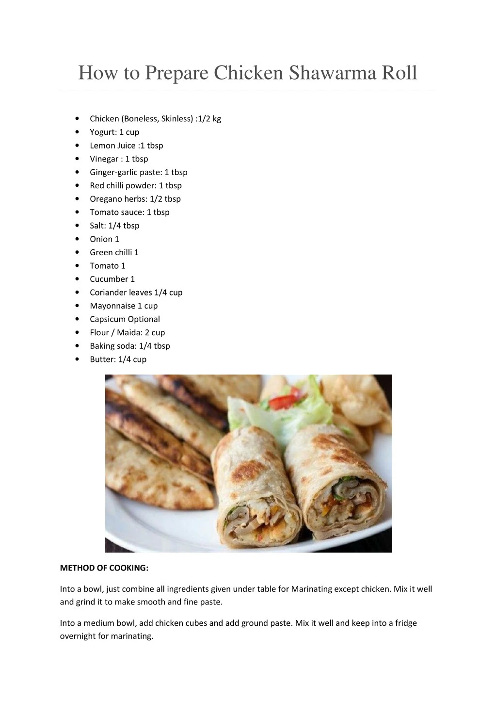 how to prepare chicken shawarma roll