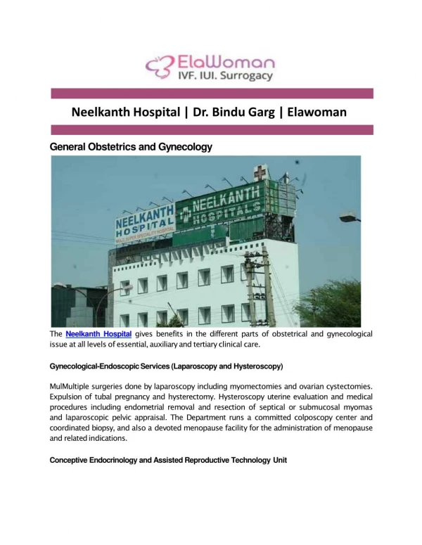 Neelkanth Hospital | Dr. Bindu Garg | Elawoman