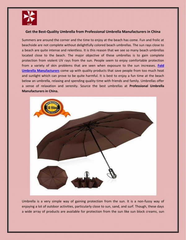 Get the Best-Quality Umbrella from Professional Umbrella Manufacturers in China