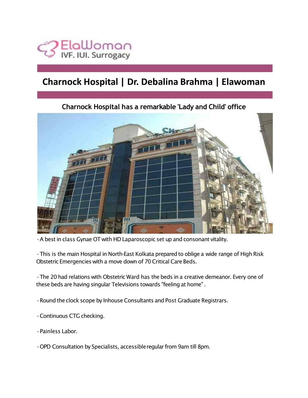 charnock hospital dr debalina brahma elawoman