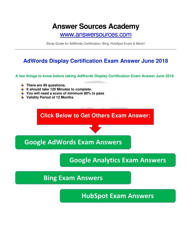 AdWords Display Certification Exam Answer June 2018