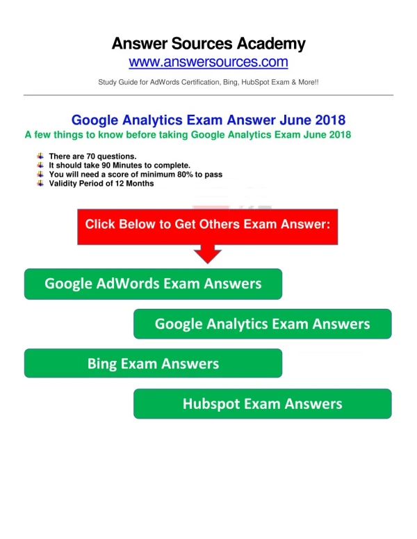 Google Analytics Certification Exam Answer June 2018