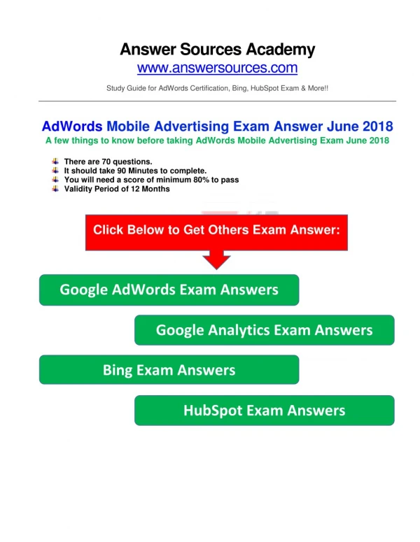 Google AdWords Mobile Advertising Exam Answer June 2018