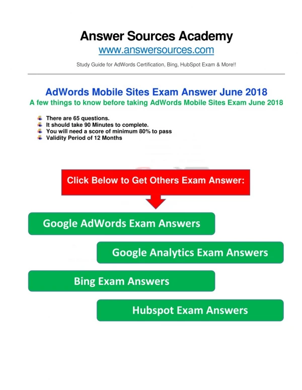 AdWords Mobile Sites Certification Exam Answer June 2018