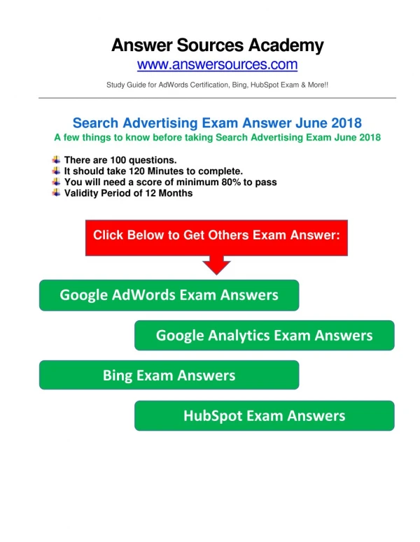AdWords Search Certification Exam Answer June 2018