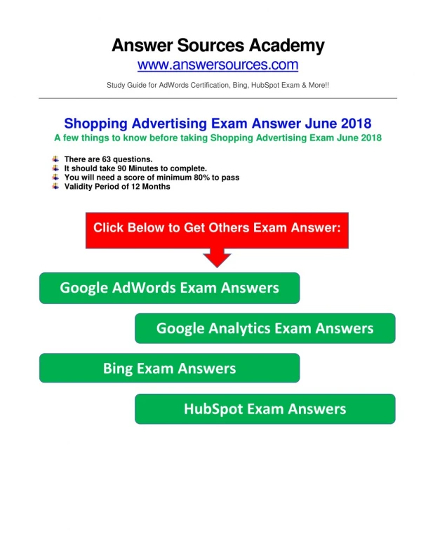 AdWords Shopping Advertising Exam Answer June 2018