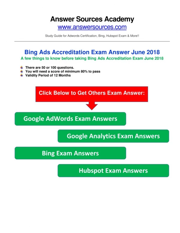 Bing Ads Accreditation Exam Answer June 2018