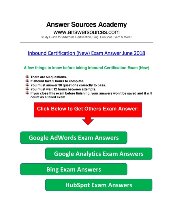 Inbound Certification (New) Exam Answer June 2018