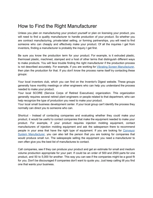 How to Find the Right Manufacturer