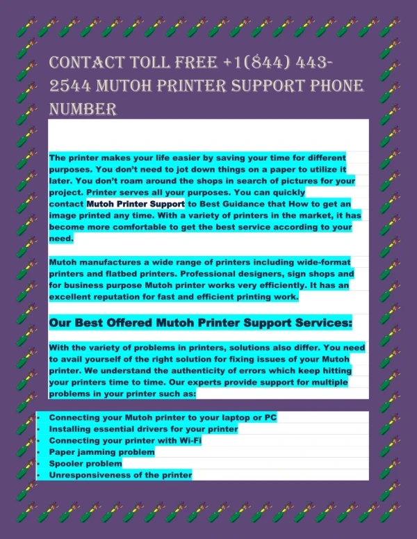 Contact Toll Free 1(844) 443-2544 Mutoh Printer Support Phone Number