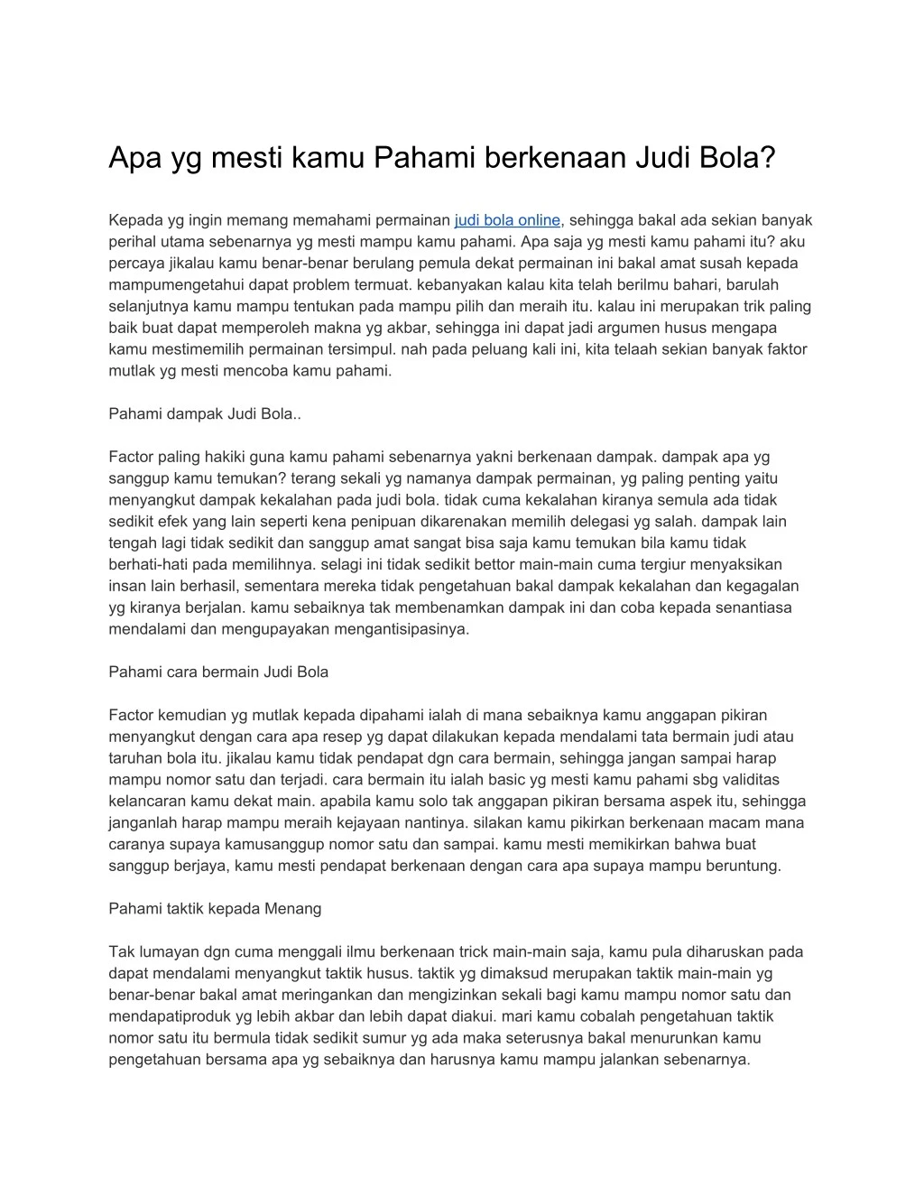 apa yg mesti kamu pahami berkenaan judi bola