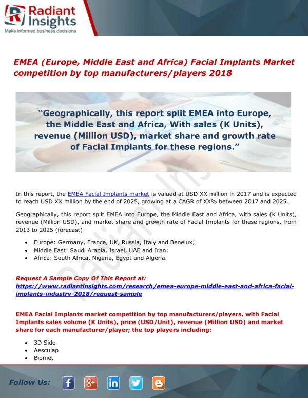 EMEA (Europe, Middle East and Africa) Facial Implants Market competition by top manufacturers 2018