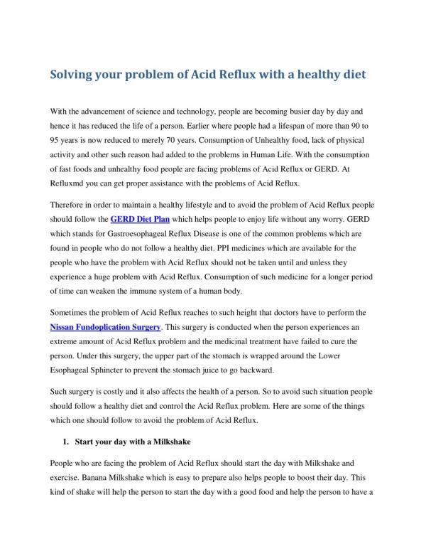 Solving your problem of Acid Reflux with a healthy diet