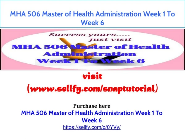 MHA 506 Master of Health Administration Week 1 To Week 6