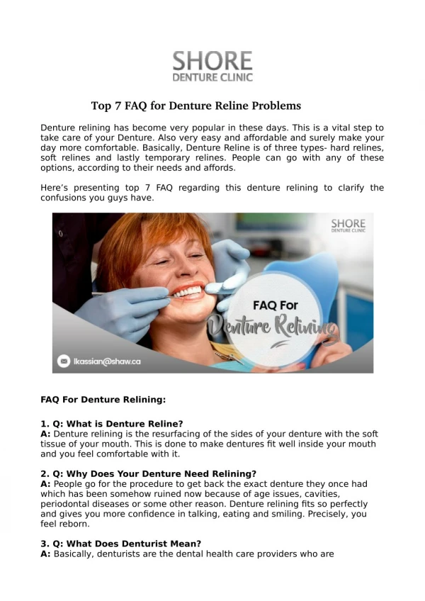 Top 7 FAQ for Denture Reline Problems
