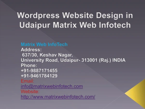 Wordpress Website Design in Udaipur Matrix Web Infotech