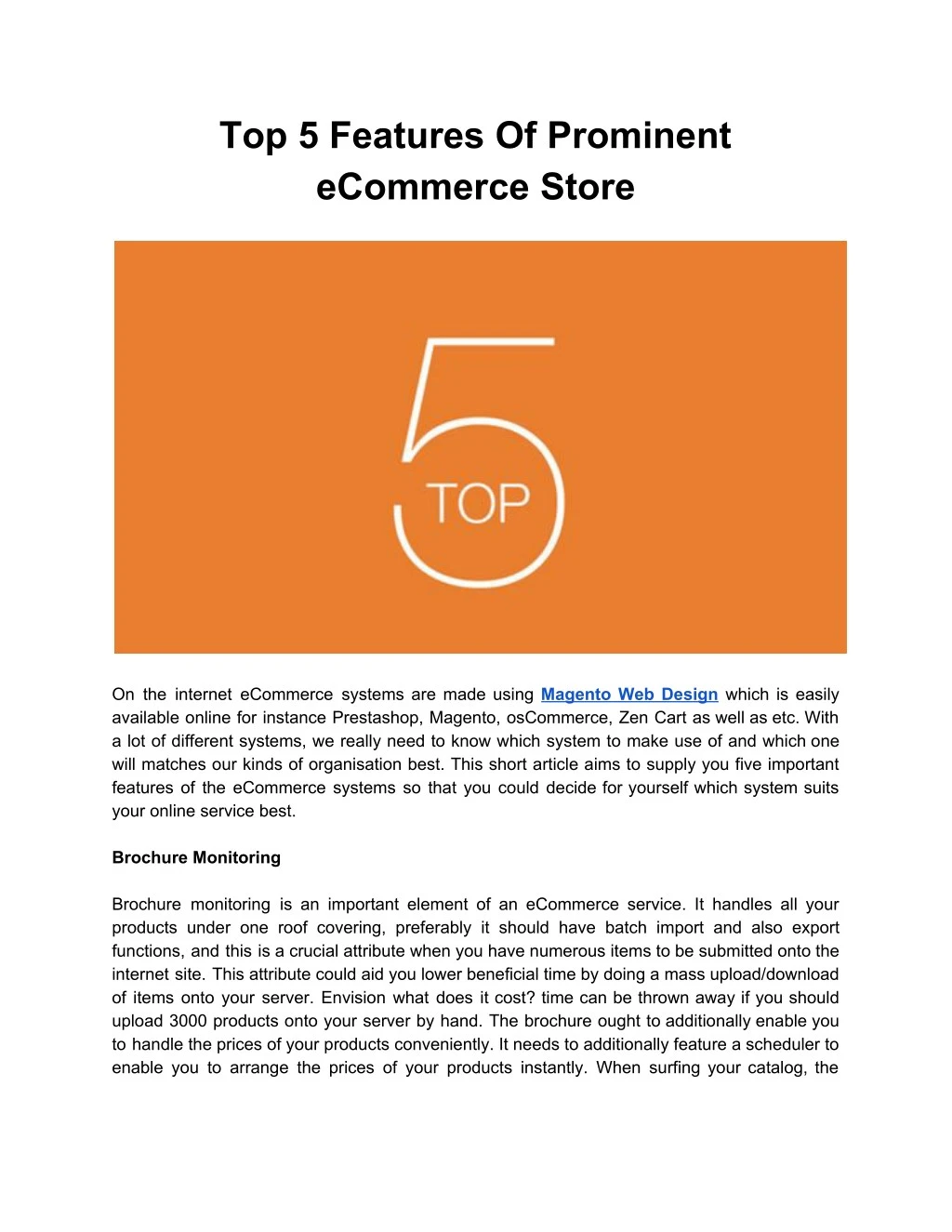 top 5 features of prominent ecommerce store
