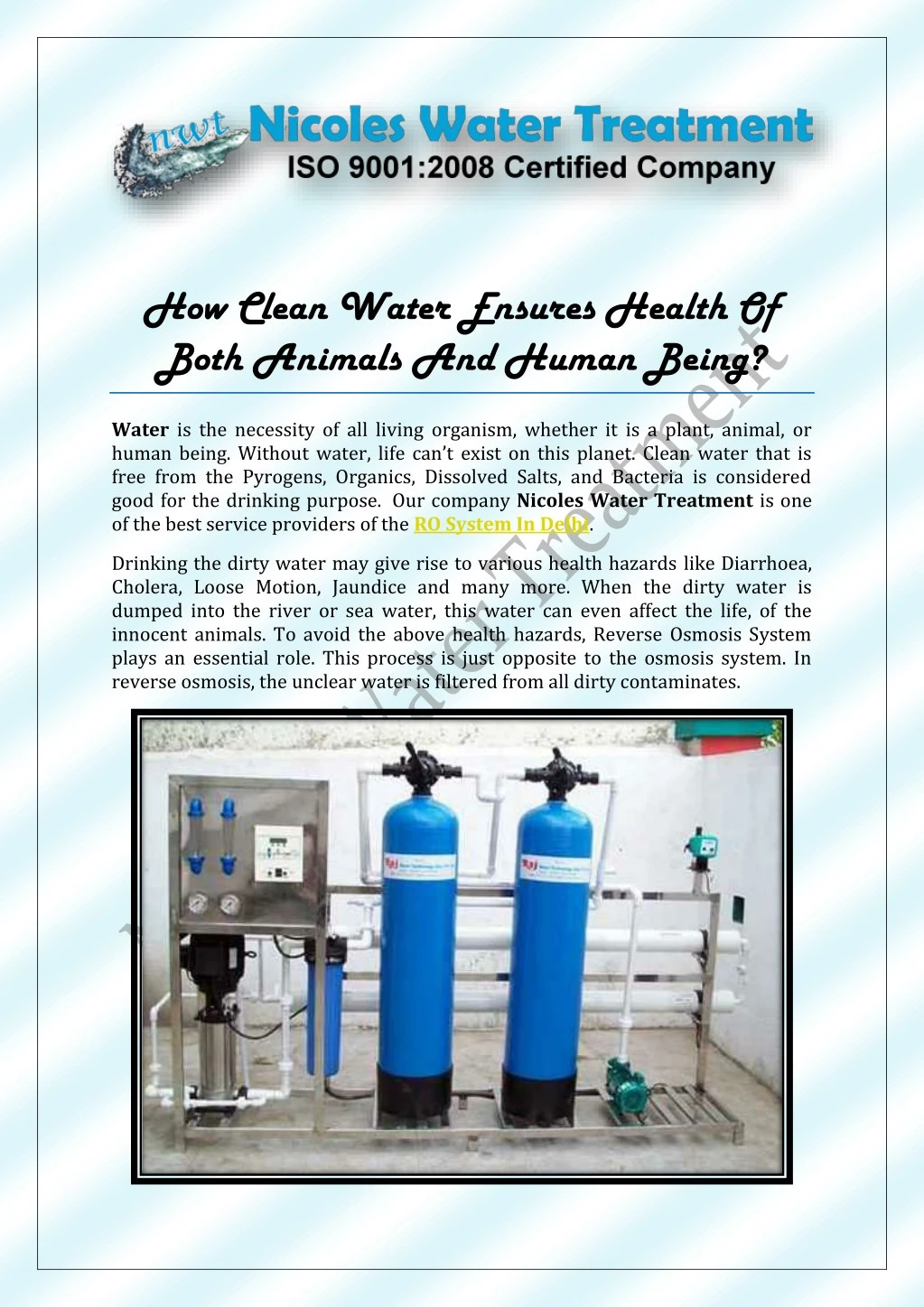 how clean water ensures health of both animals