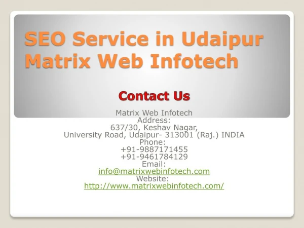 SEO Service in Udaipur Matrix Web Infotech