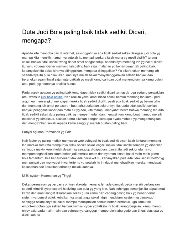 duta judi bola paling baik tidak sedikit dicari