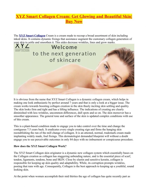 XYZ Smart Collagen Cream: 100% safe & Natural skin care, Read Benefits, Ingredients| Buy Free Trial