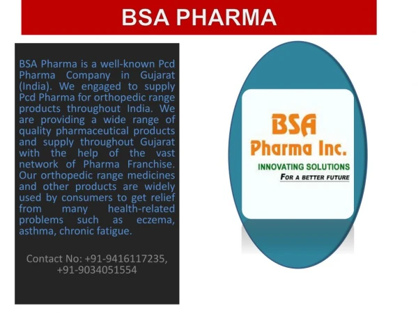 BSA PHARMA-PCD Pharma Company in Gujarat