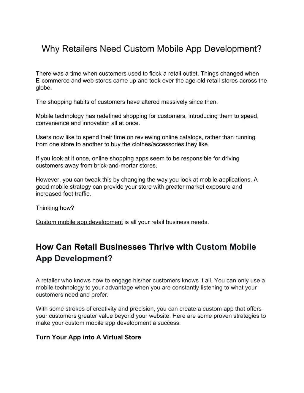 why retailers need custom mobile app development