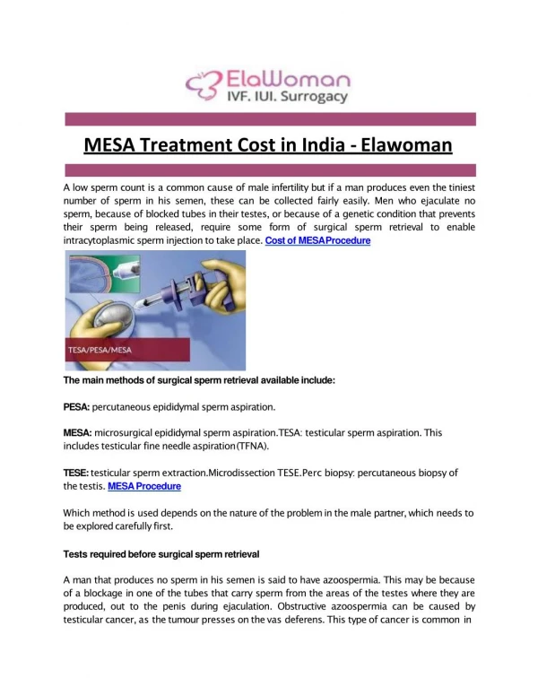 MESA Treatment Cost in India - Elawoman