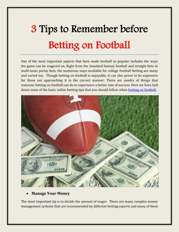 3 Tips to Remember before Betting on Football