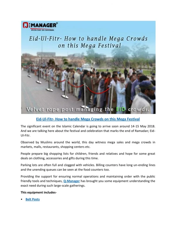 Eid-Ul-Fitr- How to handle Mega Crowds on this Mega Festival