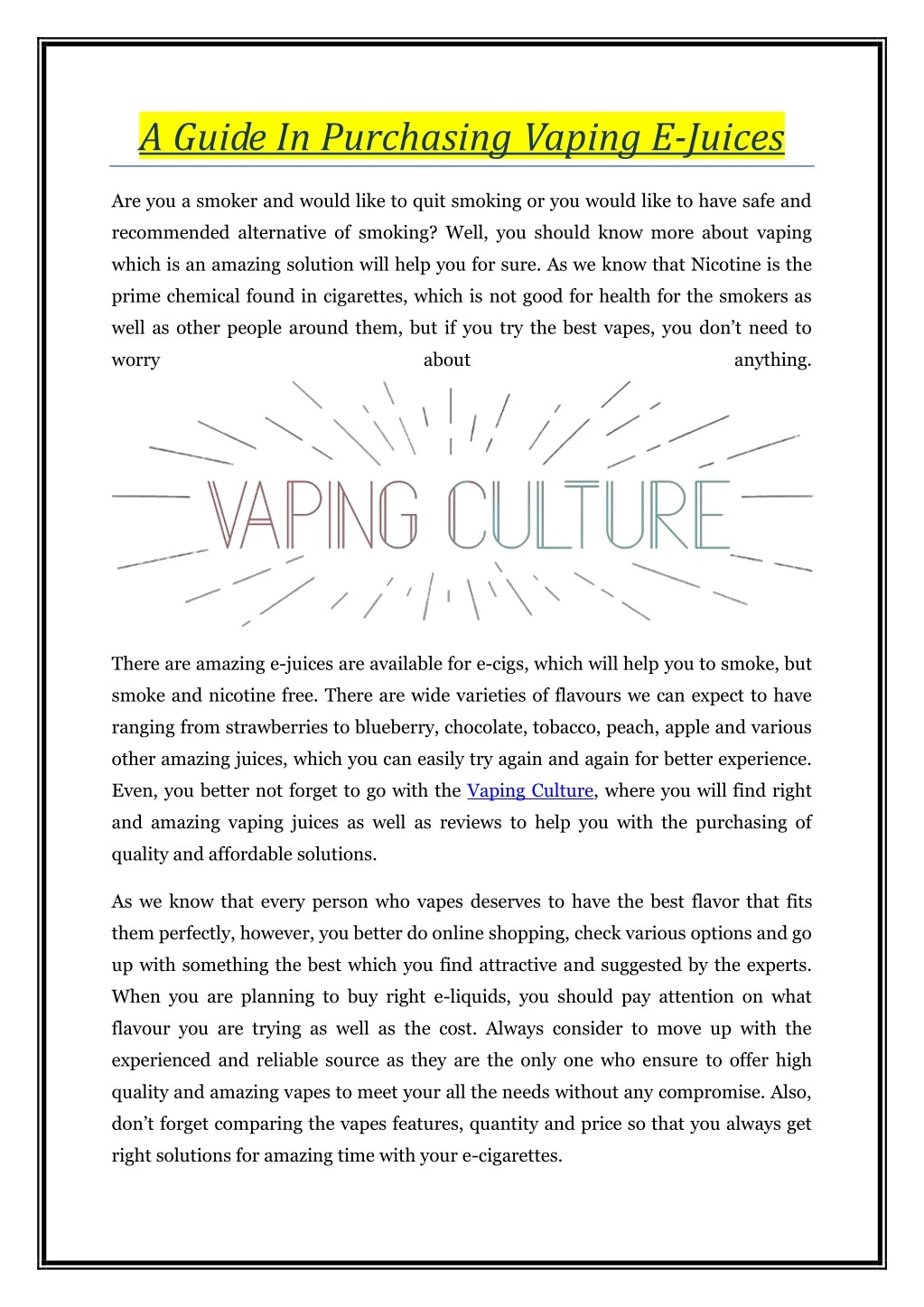 a guide in purchasing vaping e juices