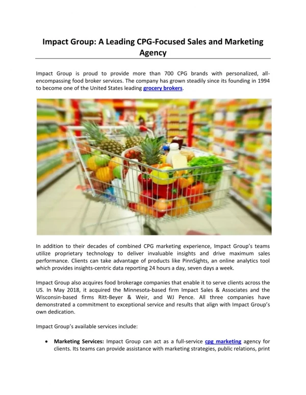 Impact Group: A Leading CPG-Focused Sales and Marketing Agency