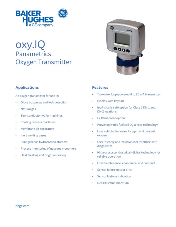 GE Mesurement oxy.IQ Galvanic Fuel Cell Oxygen (O2) Transmitter| Instronline