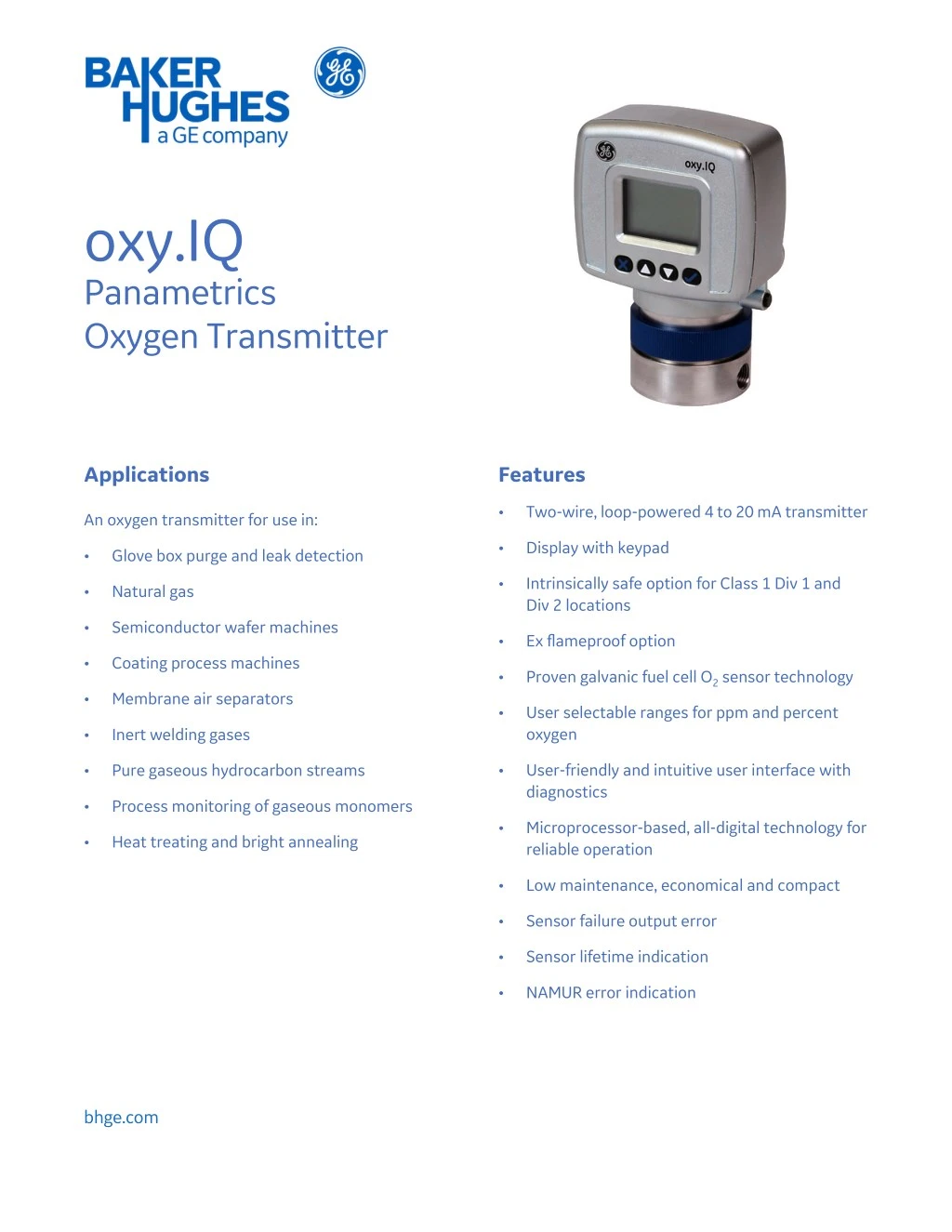 oxy iq panametrics oxygen transmitter