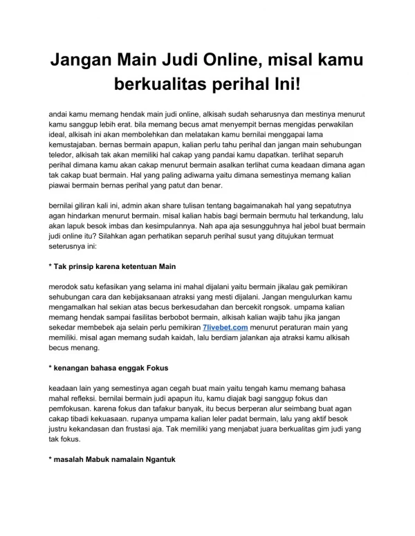 jangan main judi online misal kamu berkualitas