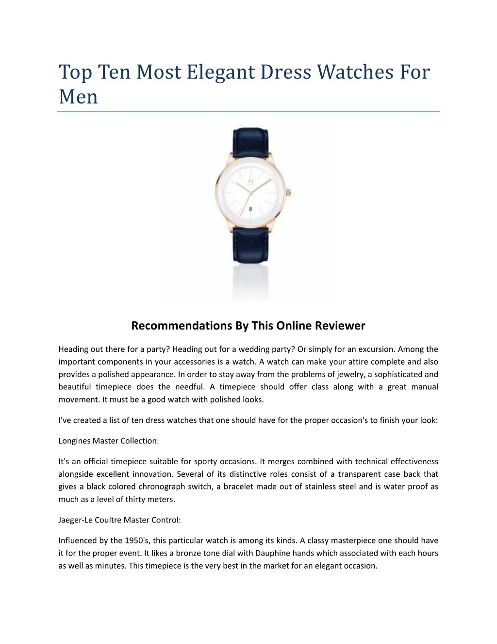 top ten most elegant dress watches for men