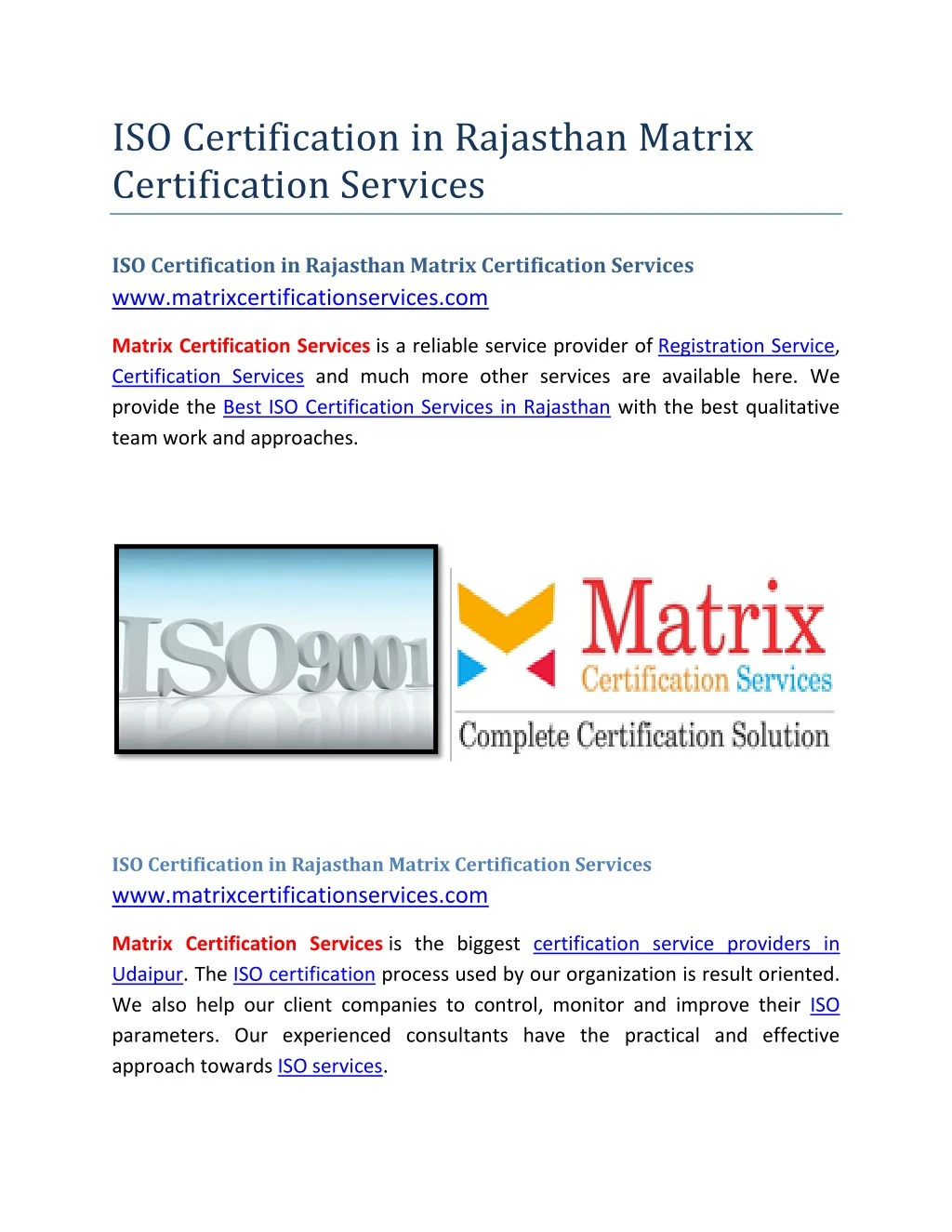 iso certification in rajasthan matrix