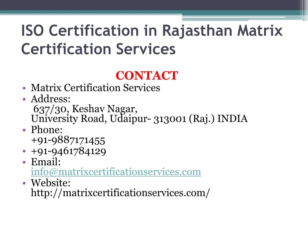 iso certification in rajasthan matrix certification services