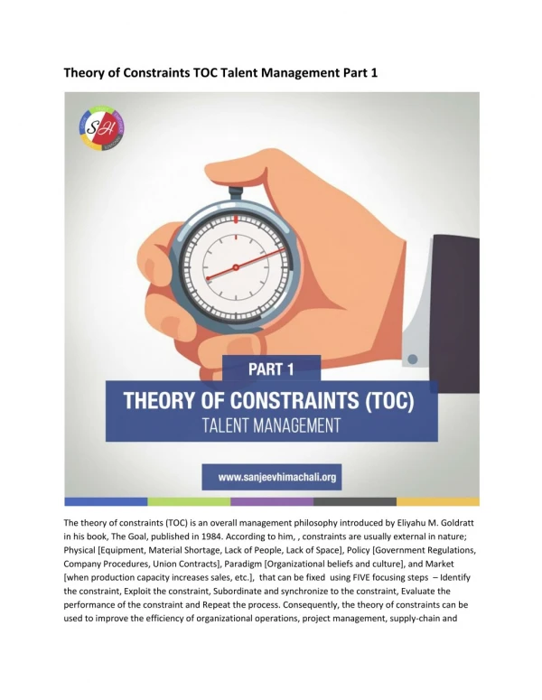 Theory of Constraints TOC Talent Management Part 1