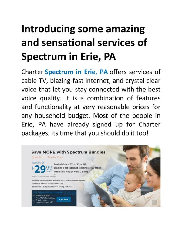 Introducing some amazing and sensational services of Spectrum in Erie, PA
